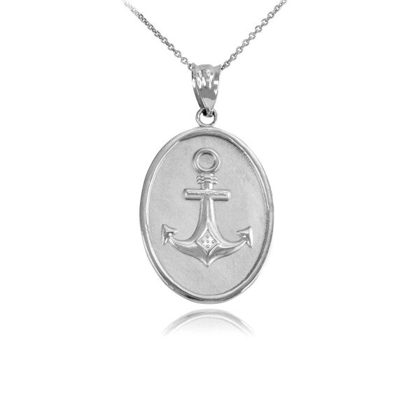 Anchor Coin Pendant Necklace in 9ct White Gold