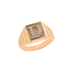 Men's Letter D Diamond Stamped Initial Ring in 9ct Gold