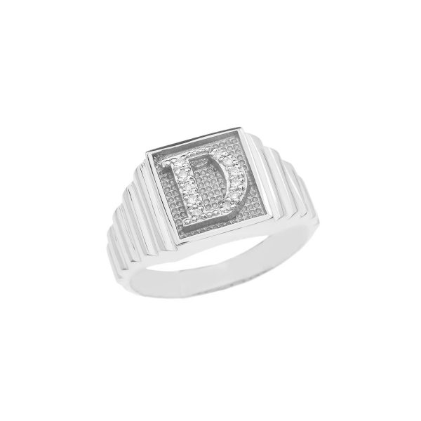 Men's Letter D Diamond Ring in Sterling Silver