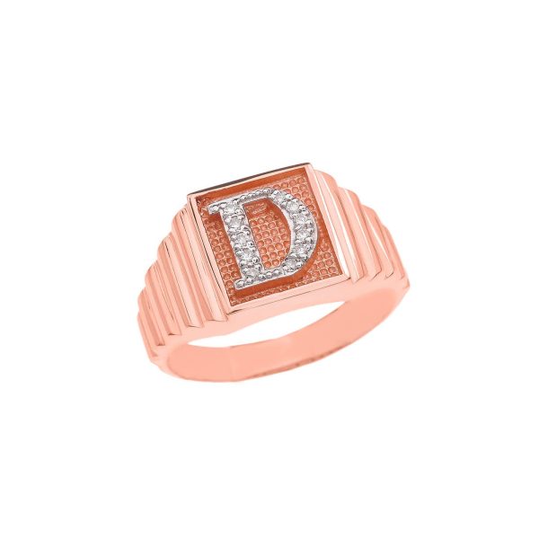 Men's Letter D Diamond Ring in 9ct Rose Gold