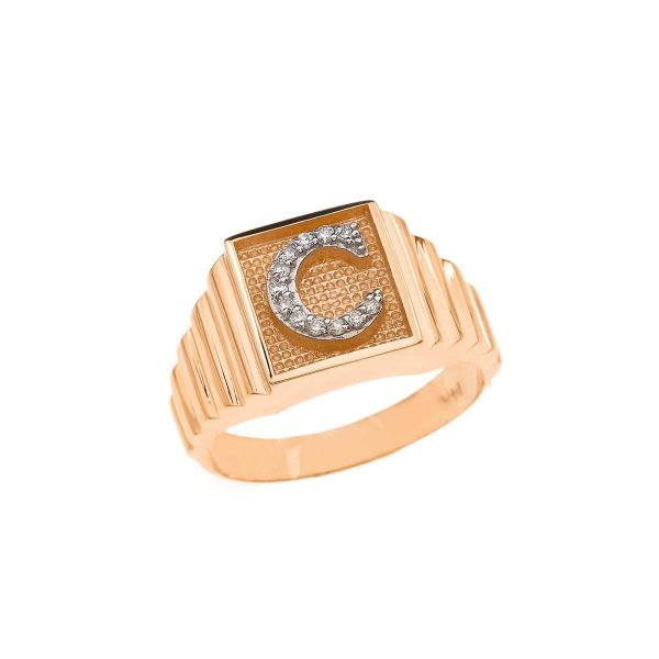 Men's Letter C Diamond Stamped Initial Ring in 9ct Gold