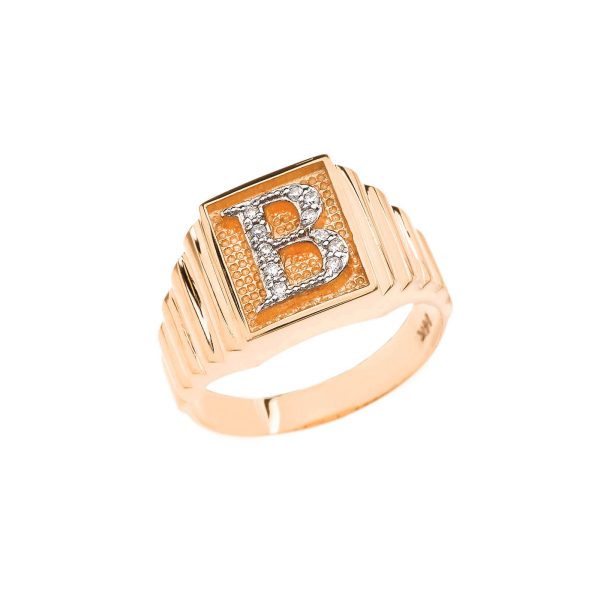 Men's Letter B Diamond Stamped Initial Ring in 9ct Gold