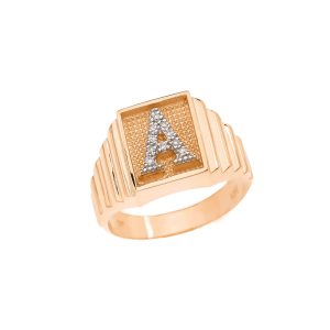 Men's Letter A Diamond Ring in 9ct Gold