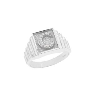 Men's Letter C Diamond Ring in Sterling Silver