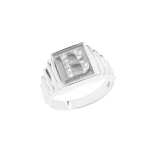 Men's Letter B Diamond Ring in Sterling Silver