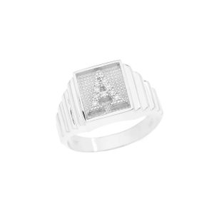 Men's Letter A Diamond Ring in Sterling Silver