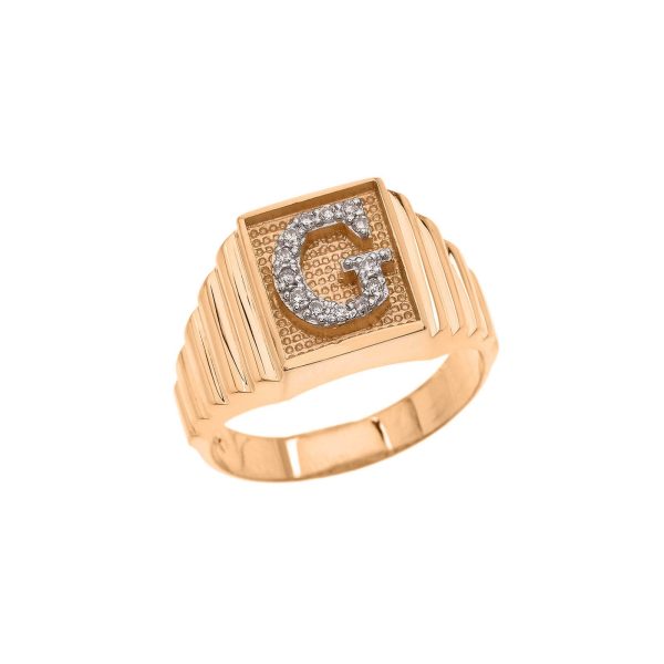 Men's Letter G Diamond Stamped Initial Ring in 9ct Gold