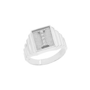 Men's Letter I Diamond Ring in Sterling Silver