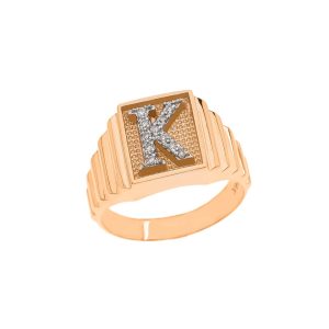 Men's Letter K Diamond Stamped Initial Ring in 9ct Gold