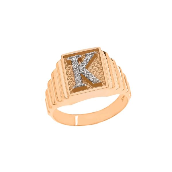 Men's Letter K Diamond Stamped Initial Ring in 9ct Gold