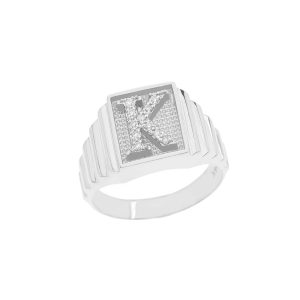 Men's Letter K Diamond Ring in Sterling Silver