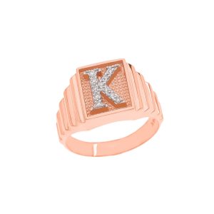 Men's Letter K Diamond Stamped Initial Ring in 9ct Rose Gold