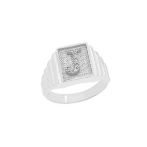 Men's Letter J Diamond Ring in Sterling Silver