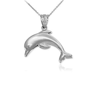 Sleek Jumping Dolphin Pendant Necklace in 9ct White Gold