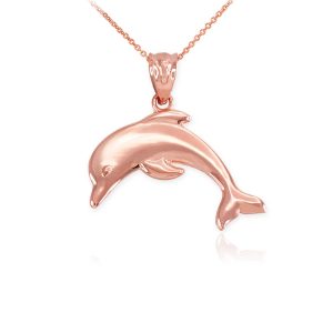 Sleek Jumping Dolphin Pendant Necklace in 9ct Rose Gold