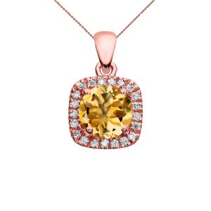 Citrine Halo Gemstone Pendant Necklace in 9ct Rose Gold