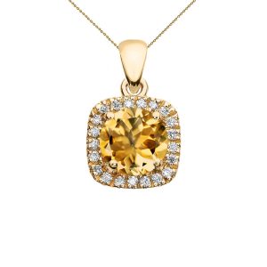 Citrine Halo Gemstone Pendant Necklace in 9ct Gold