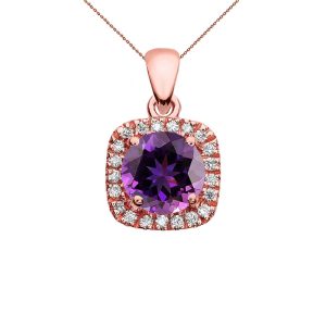 Amethyst Halo Gemstone Pendant Necklace in 9ct Rose Gold