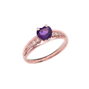 Amethyst Simple Heart Decorative Band Gemstone Ring in 9ct Rose Gold