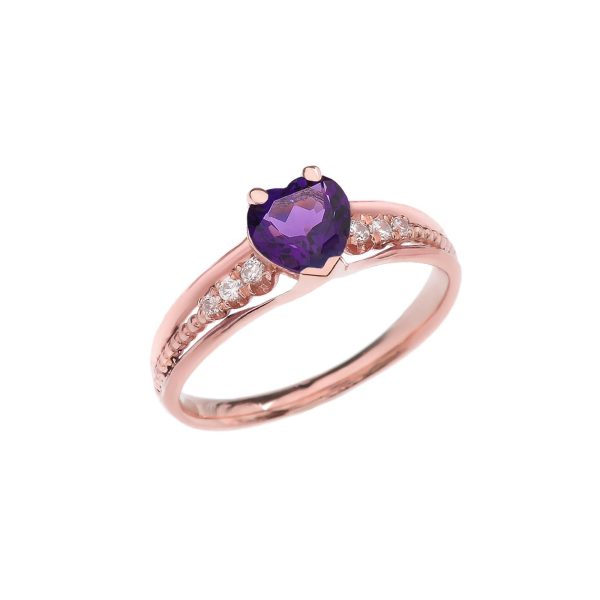 Amethyst Simple Heart Decorative Band Gemstone Ring in 9ct Rose Gold