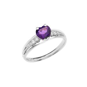 Amethyst Simple Heart Decorative Band Gemstone Ring in 9ct White Gold