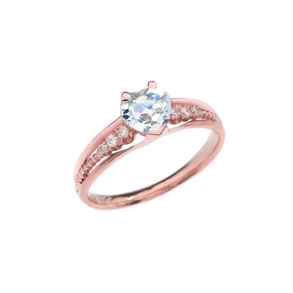 Aquamarine Simple Heart Gemstone Decorative Band Ring in 9ct Rose Gold