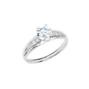 Aquamarine Simple Heart Gemstone Decorative Band Ring in 9ct White Gold