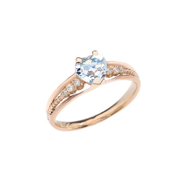 Aquamarine Simple Heart Gemstone Decorative Band Ring in 9ct Gold