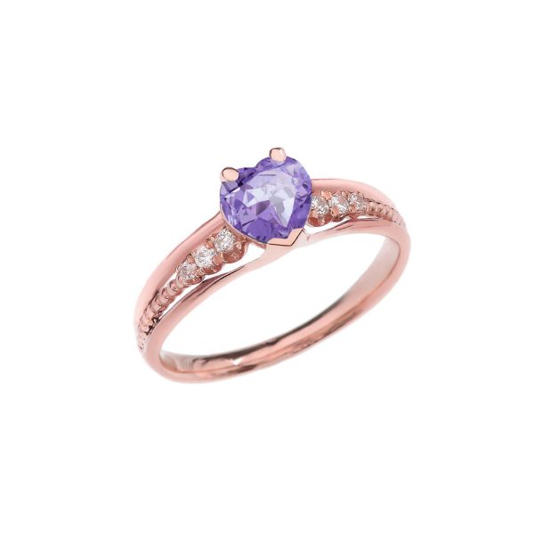 Alexandrite Simple Heart Gemstone Decorative Band Ring in 9ct Rose Gold