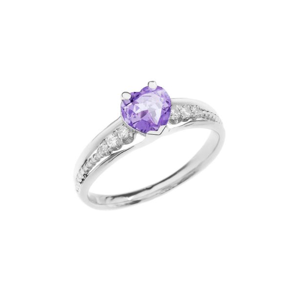 Alexandrite Simple Heart Gemstone Decorative Band Ring in 9ct White Gold