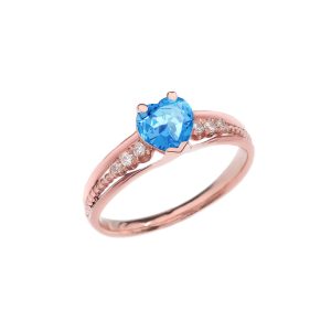 Blue Topaz Simple Heart Gemstone Decorative Band Ring in 9ct Rose Gold