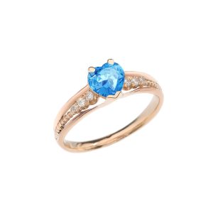 Blue Topaz Simple Heart Gemstone Decorative Band Ring in 9ct Gold