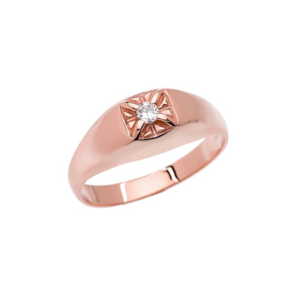 Men's Diamond Embellished Pinky Ring, 0.12 ct in 9ct Rose Gold