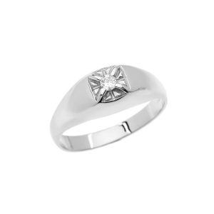 Men's Diamond Embellished Pinky Ring, 0.12 ct in 9ct White Gold