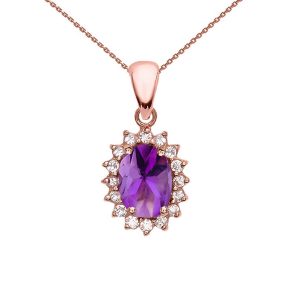 Amethyst Regal Oval Gemstone Pendant Necklace in 9ct Rose Gold