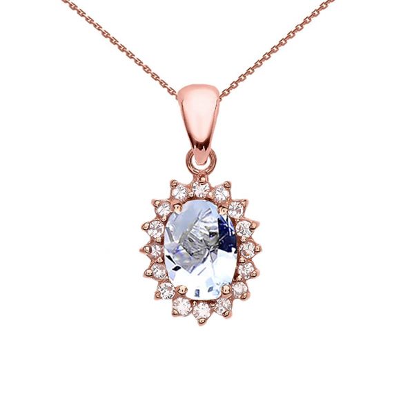 Aquamarine Regal Oval Gemstone Pendant Necklace in 9ct Rose Gold