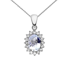 Aquamarine Regal Oval Gemstone Pendant Necklace in 9ct White Gold