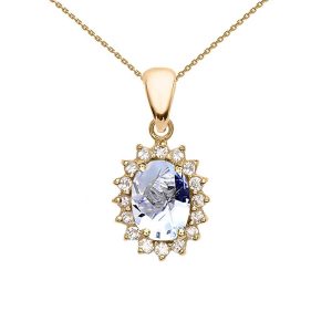 Aquamarine Regal Oval Gemstone Pendant Necklace in 9ct Gold