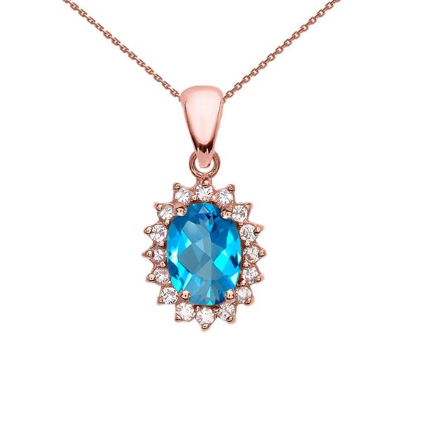 Blue Topaz Regal Oval Gemstone Pendant Necklace in 9ct Rose Gold