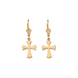 Traditional Cross Drop Earrings in 9ct Gold