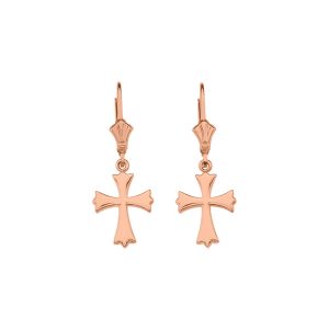 Traditional Cross Drop Earrings in 9ct Rose Gold