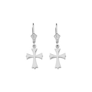 Traditional Cross Drop Earrings in Sterling Silver