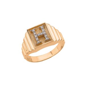 Men's Letter H Diamond Stamped Initial Ring in 9ct Gold