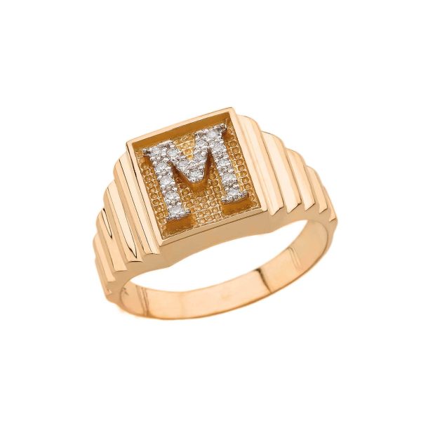 Men's Letter M Diamond Stamped Initial Ring in 9ct Gold