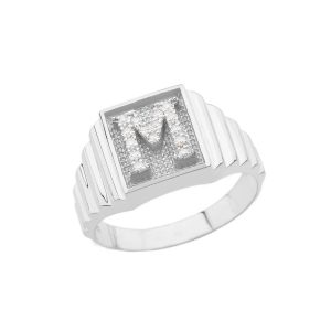 Men's Letter M Diamond Ring in Sterling Silver