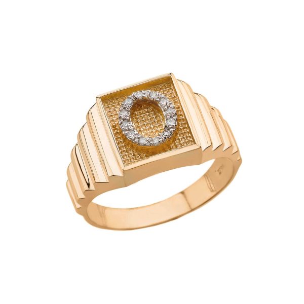 Men's Letter O Diamond Stamped Initial Ring in 9ct Gold