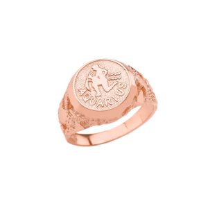 Aquarius Zodiac Nugget Ring in 9ct Rose Gold