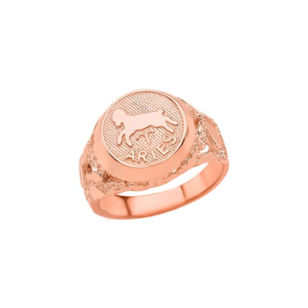 Aries Zodiac Nugget Ring in 9ct Rose Gold