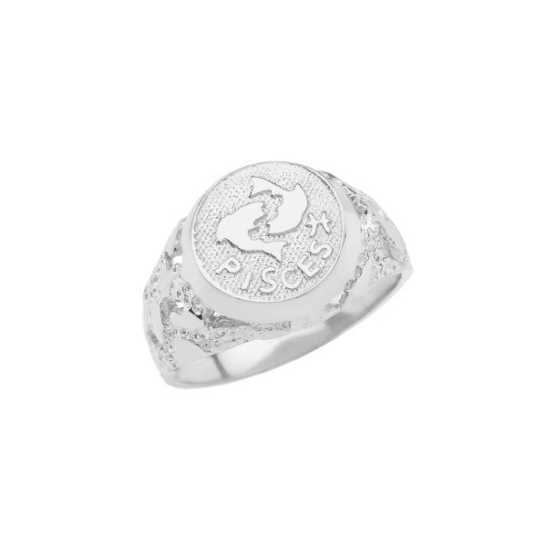 Pisces Zodiac Nugget Ring in 9ct White Gold