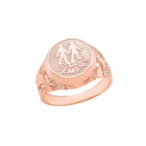 Gemini Zodiac Nugget Ring in 9ct Rose Gold